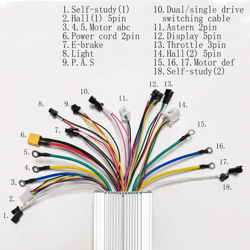 Sine Wave Dual Drive Brushless Motor Controller 25A+25A 500W+500W 36V 48V with M5 LCD Display UART No.2 for Two Motor e-bike