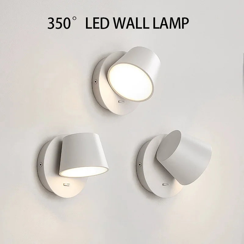 Nordic LED Wall Lamp With Switch 350 Degrees Rotatable Bedroom Bedside Corridor Reading Light Aisle Hotel Sconce Indoor Light