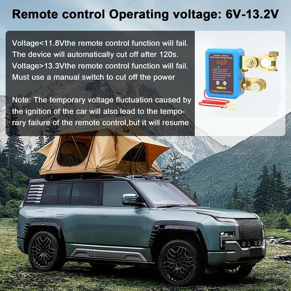 Auto Battery Master Switch with Remote, 240A Kill Switch 12V Remote Battery Disconnect Switch with Led Voltage Display Automatic