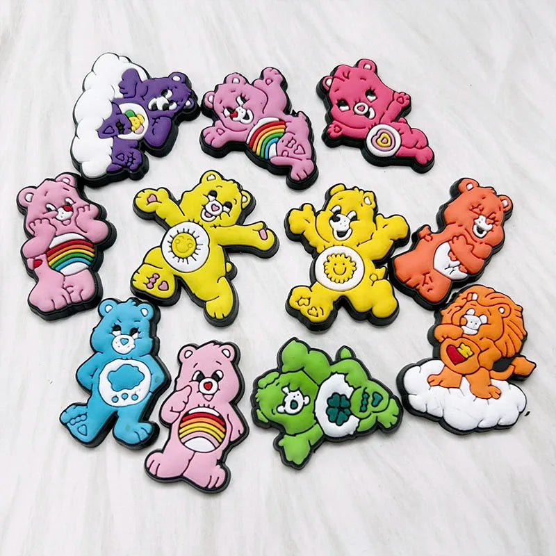 5-100PCS Rainbow Bear Shoes Charms DIY PVC Shoe Bag Wrist Strap Accessories For Wristband Pendant Decoration Kids Party Gifts