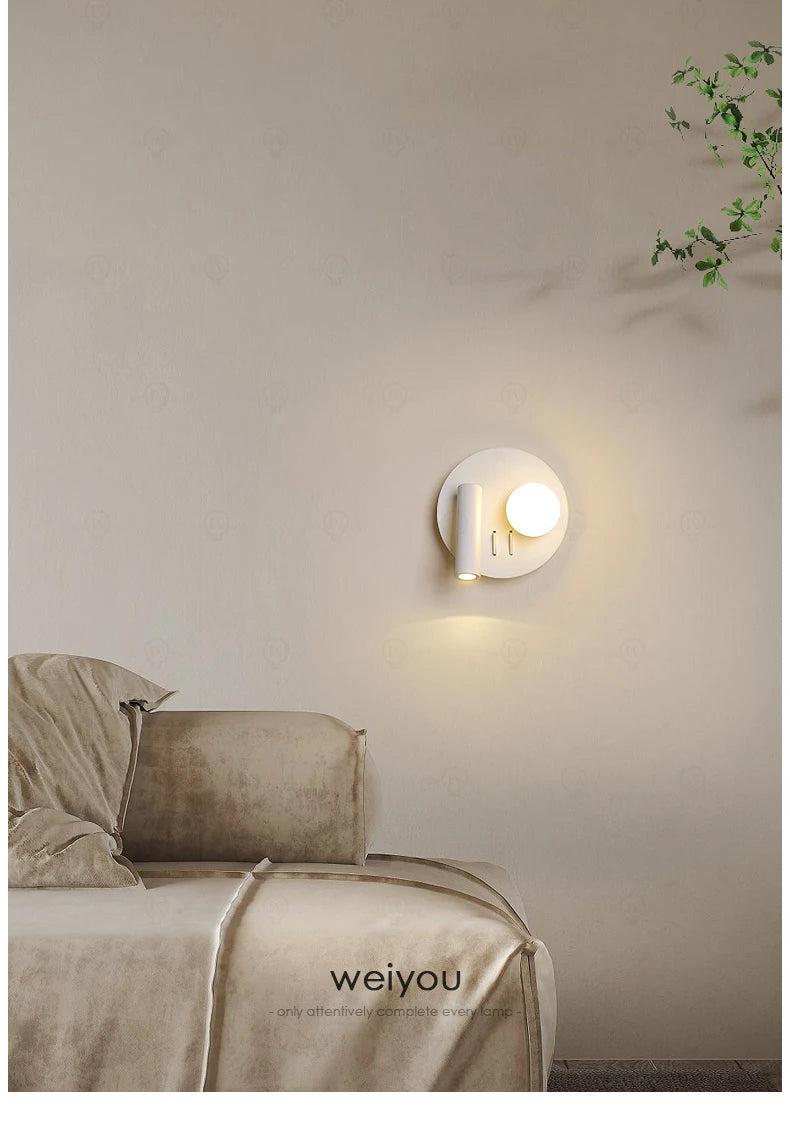 White wall lamp backlight 350 degree rotation adjustable wall lamp hotel bedroom bedside study reading desk lamp with switch