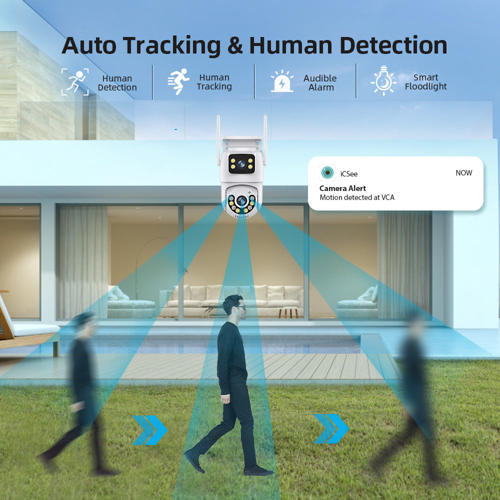 Outdoor Wireless Security IP Camera 4K 8MP HD Dual Lens External Wifi PTZ Camera Auto Tracking Street Surveillance Camera iCsee