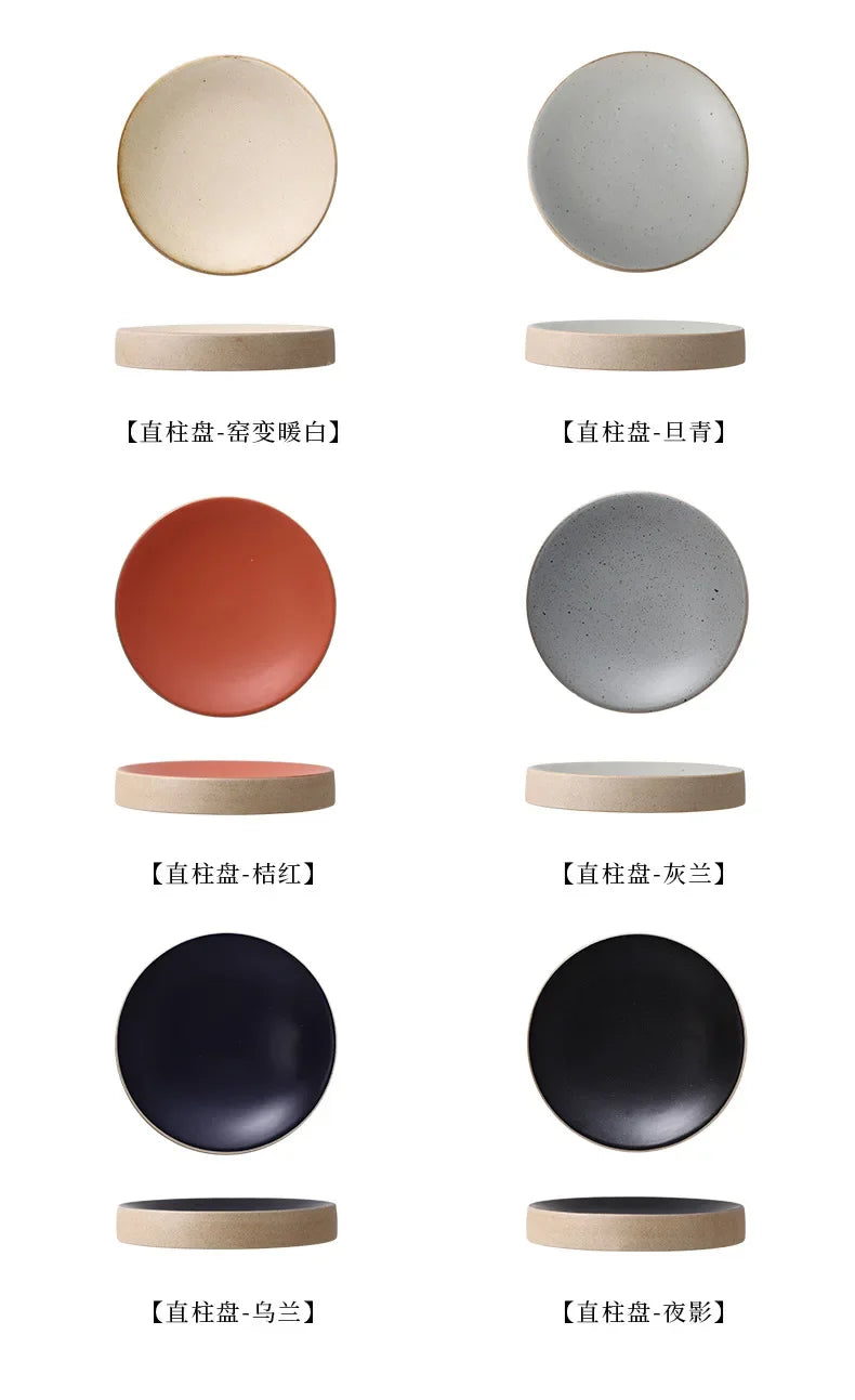 Premium Western Cuisine Plate Retro Round Plate Commercial Ceramic Tableware Cylinder  Simple Cake Dim Sum