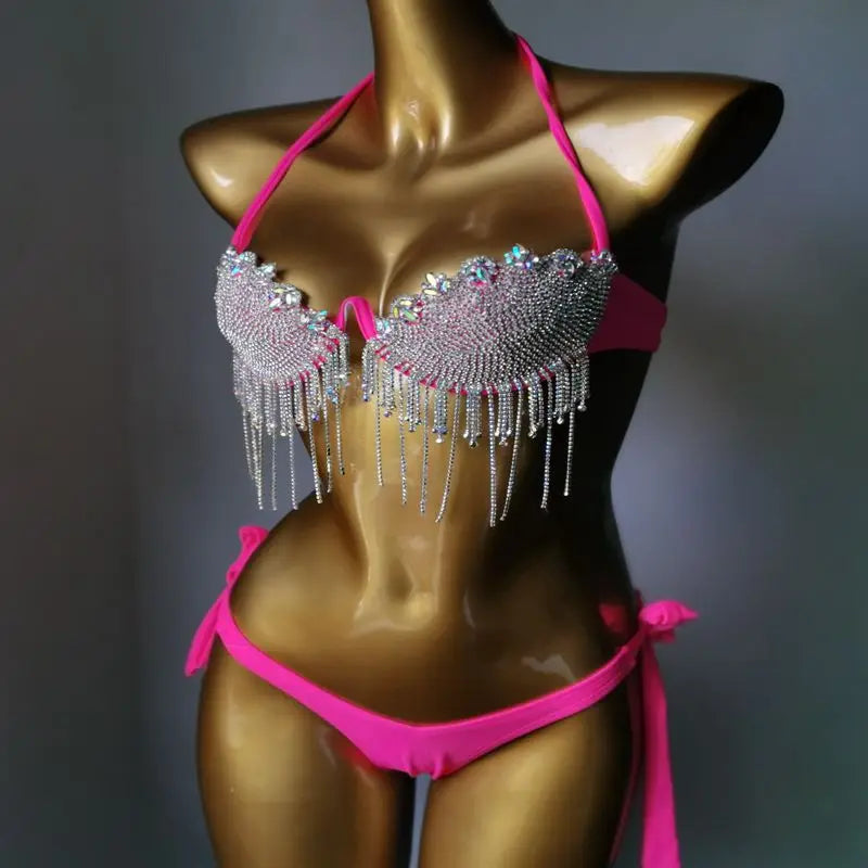 2023 newest crystal bikini diamond bikini swimwear  crystal bar bikini suit  bar bikini top fashion diamond swimwear bikini