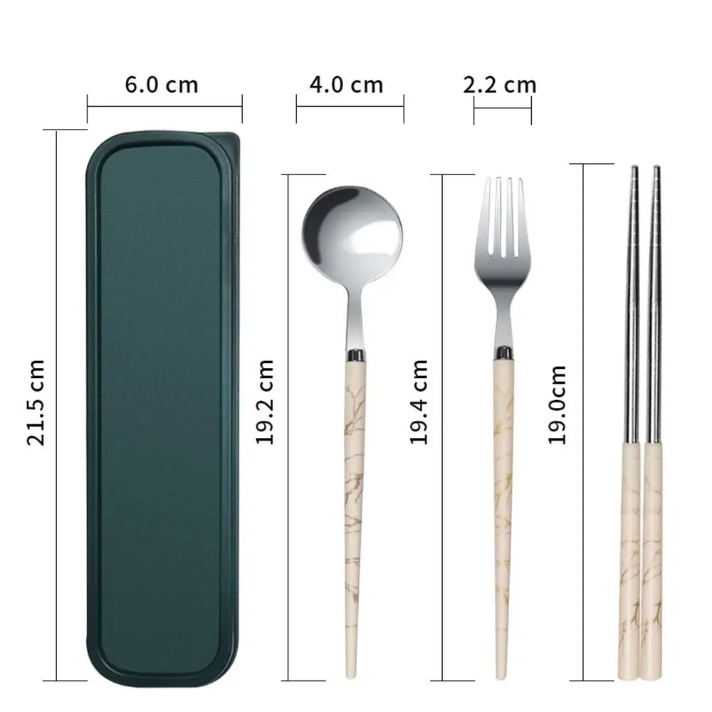 Kitchen Accessories Reusable With Box Tableware Portable Stainless Steel Spoon Fork Chopsticks Set Dinnerware Cutlery Set