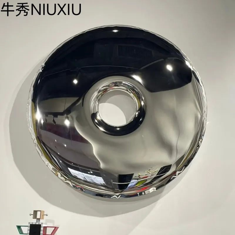 Modern light luxury stainless steel donut wall decoration mirror metal painting hotel model room sofa background