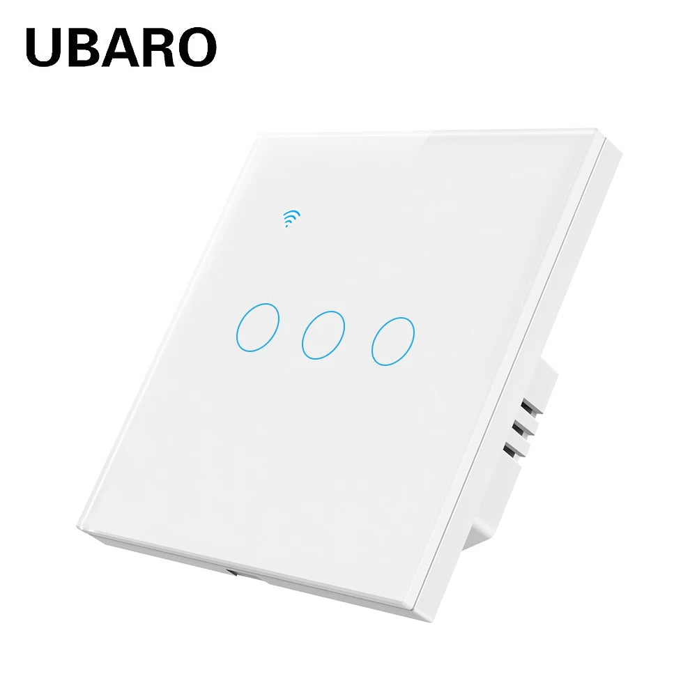 UBARO 86×86mm 1/2/3/4 Gang WiFi Smart Touch Switch, Tuya App/Voice Control, Timer, 2-Way/1-Way, Neutral Required