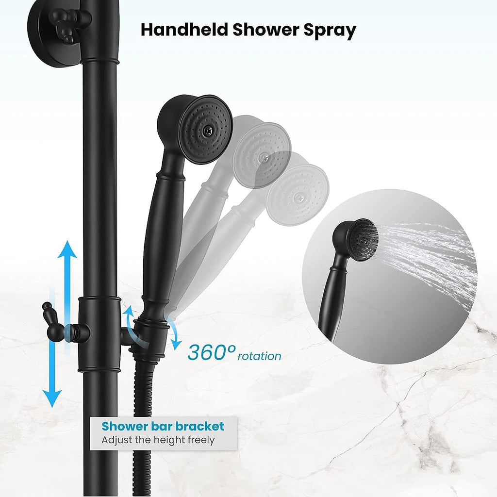 ZAPPO Antique Shower Set Wall Bathroom Bath Shower Faucet Rainfall Brass Shower System with Swivel Spout Mixer Tap Sliding Bar
