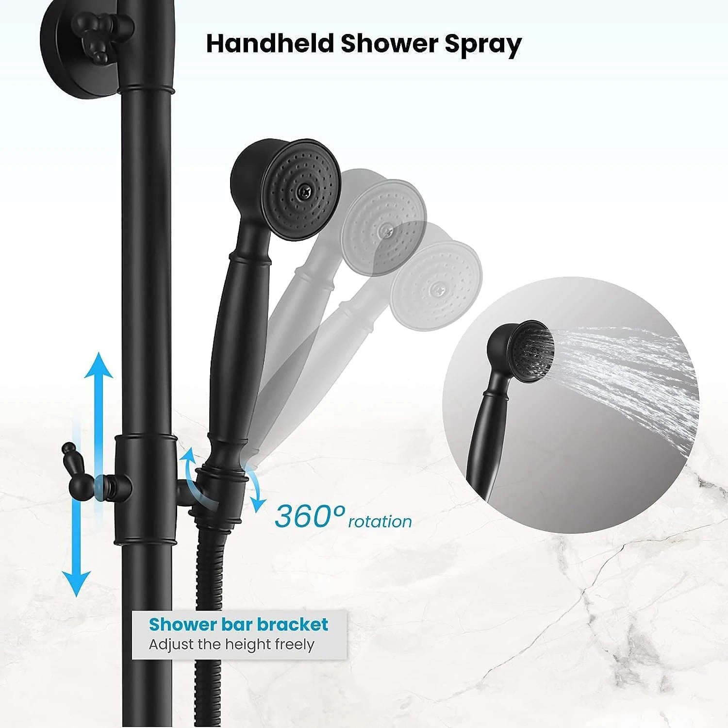 ZAPPO Antique Shower Set Wall Bathroom Bath Shower Faucet Rainfall Brass Shower System with Swivel Spout Mixer Tap Sliding Bar