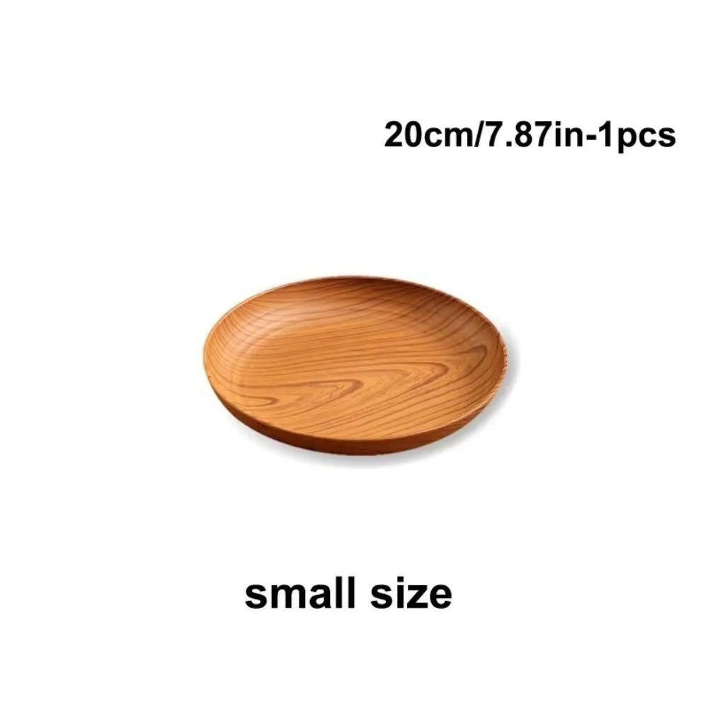 Kitchen Accessories Plastic Wood-Grain Round Tray Imitation Wood Multi-Purpose Tea Tray Dinner Plates Tea Coffee