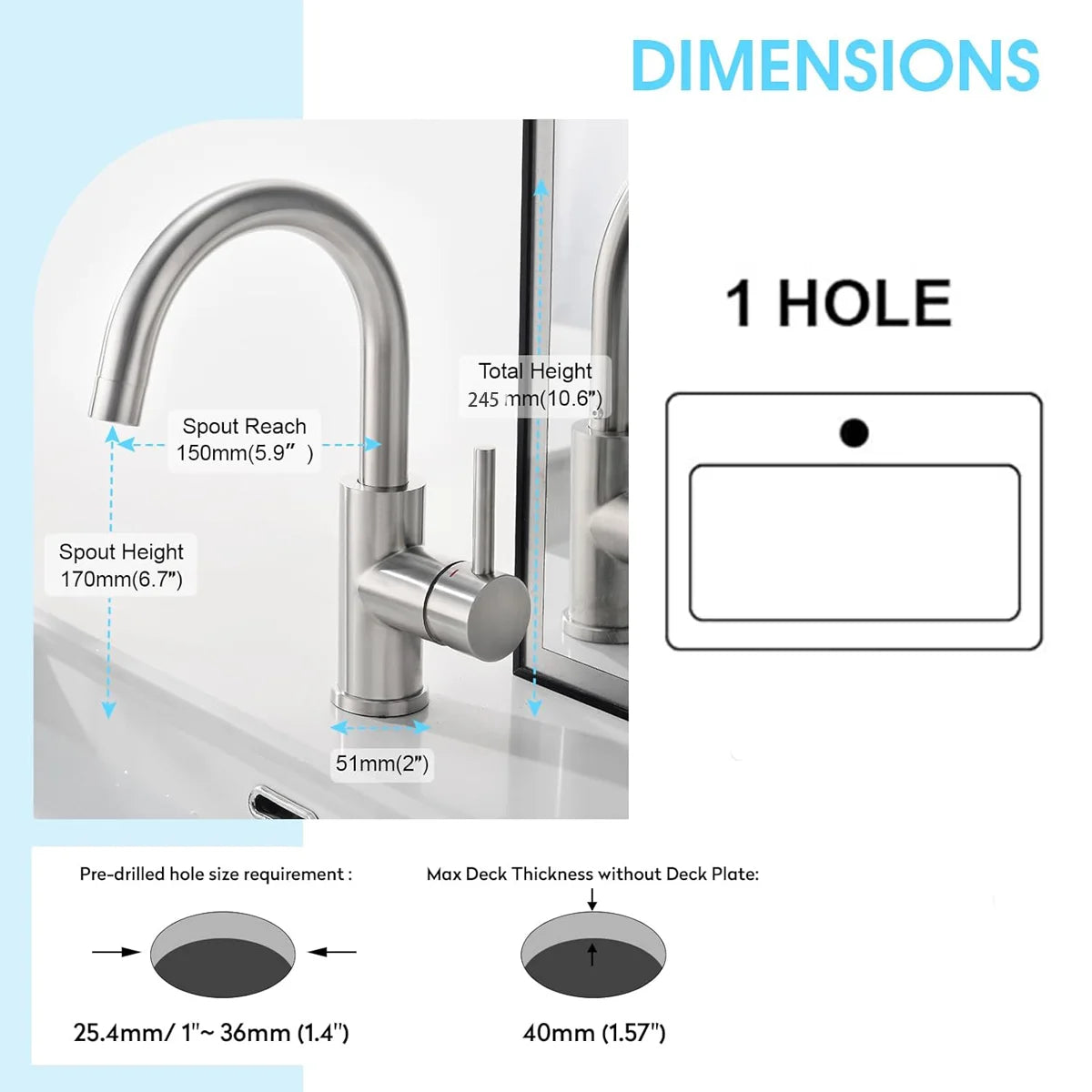 Bathroom Basin Faucet 304 Stainless Steel Hot Cold Wash Mixer Crane Tap 360 Rotation Sink Faucets Single Lever Tap For Bathroom