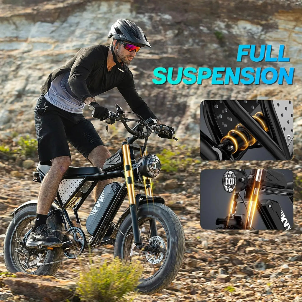 Electric Bike for Adults, 48V 40/25/20/15.6Ah Battery, 1500W-3000W Peak Motor, 20" Fat Tire All-Terrain E-Bike with, Custom
