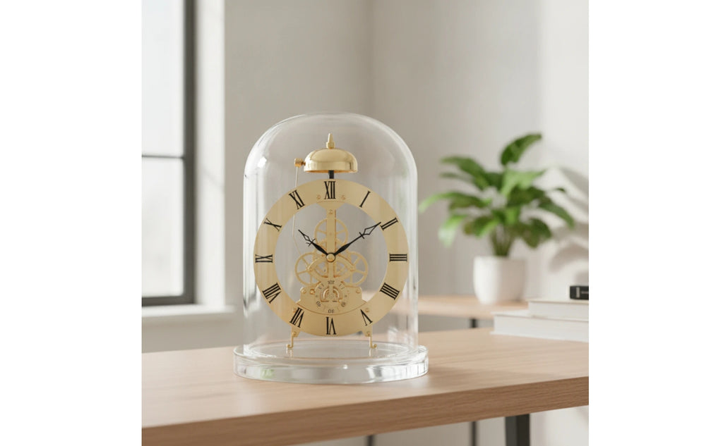 Clock with Glass Dome Mechanical-Style Quartz Skeleton Clock Retro Chiming for Collectors Living Room Home Office Decoration
