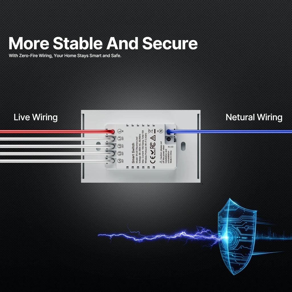 Smart Zigbee Wall Switch with Touch Glass Panel, Scene Mode Switching & APP Remote Control, No Neutral Wire Required