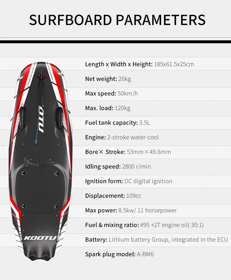KOOTU Jet Surfboards Full Carbon Fiber Surfboards Fuel-powered surfboard 109cc Power Electric Surfboards Water Surfboards
