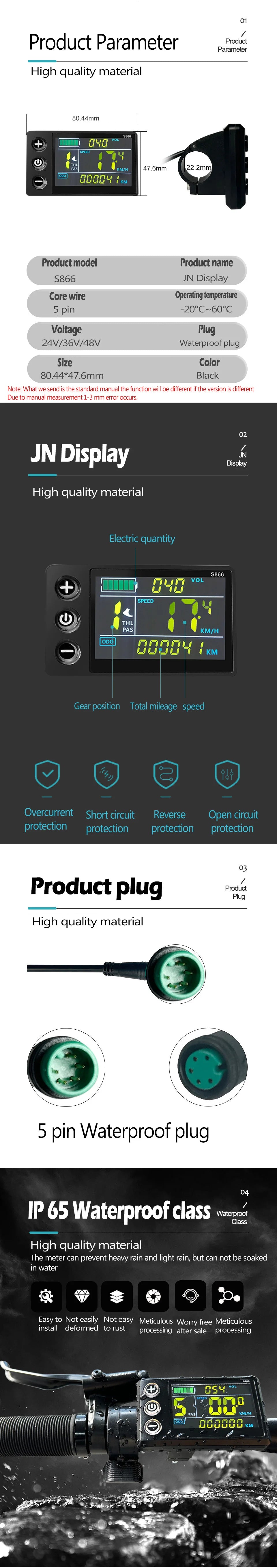 250W-750W Brushless For Electric Bike Controller LCD Panel Scooter EN06 S830 S866 JN Controller 15A 25A WP Plug Square Wave GD06