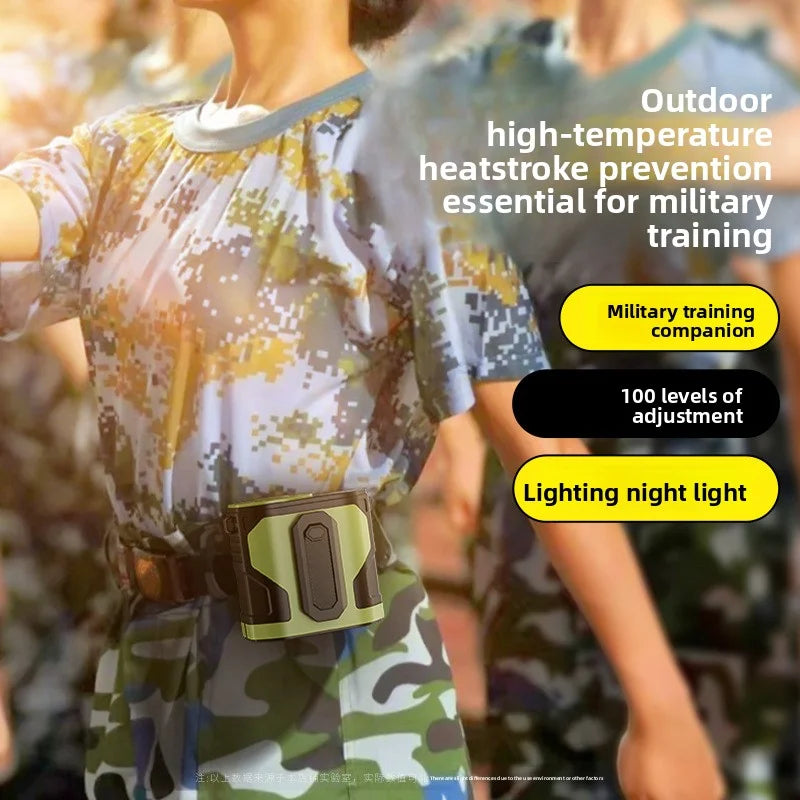 Waist-mounted electric fan with digital display, portable, suitable for outdoor travel, low noise, strong wind, neck-hanging fan