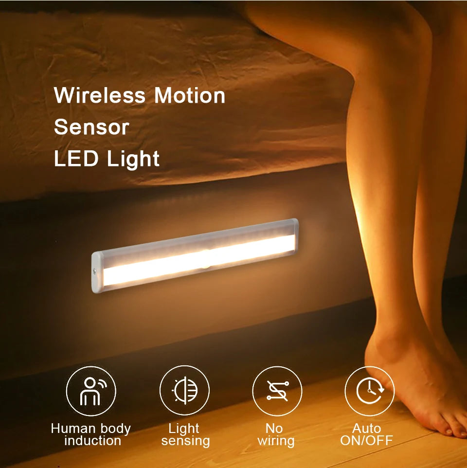 Ultra-thin LED Under Cabinet Lights PIR Motion Sensor Wireless LED Night Lights Bedroom Aluminum Kitchen Lamp Wardrobe Light