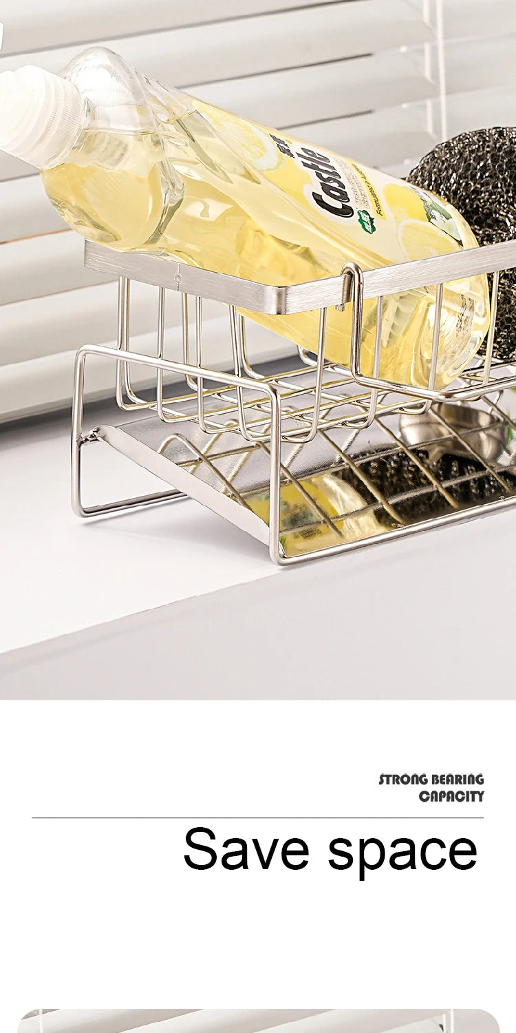 Kitchen Sink Drain Rack Organizer Kitchen Multifunctional Stainless Steel Drain Rack for Sponge Cleanser Organizer