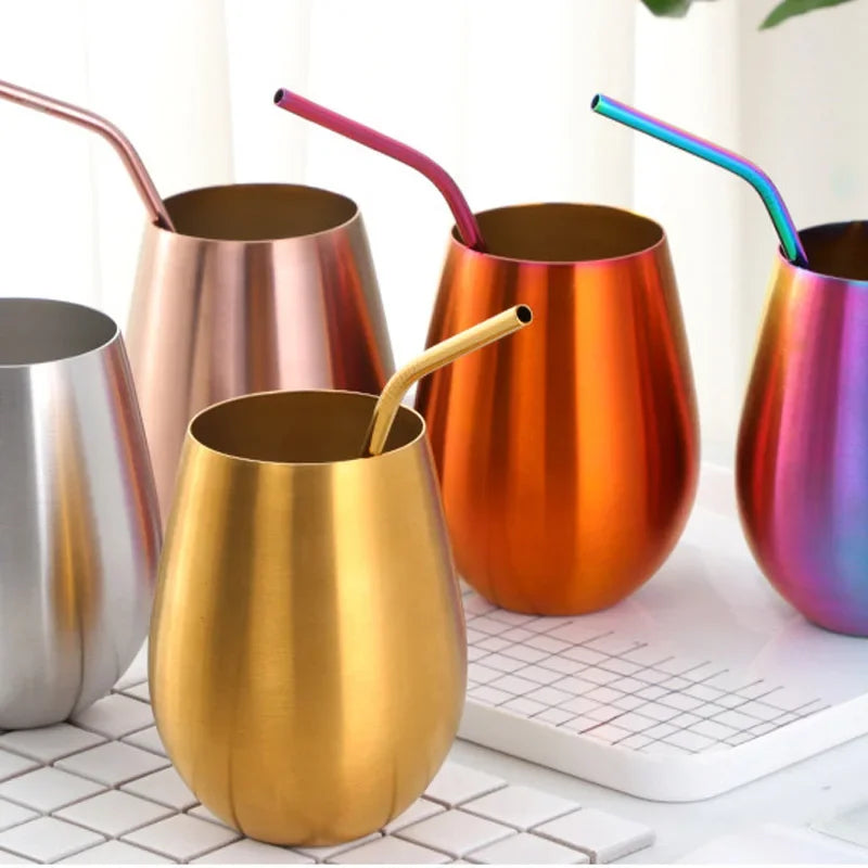 500ml Stainless Steel Single Layer Titanium Plating Wine Glasses Beer Titanium Wine Glasses 500ML Big Belly Water CupBarSupplies