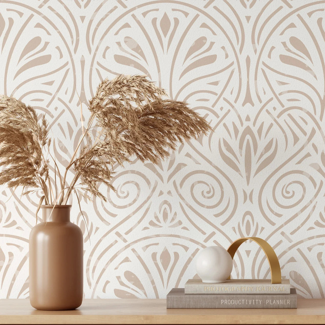 Geometric Peel and Stick Wallpaper Boho Modern Light Brown Self Adhesive Wallpaper Removable Contact Paper for Bedroom Bathroom