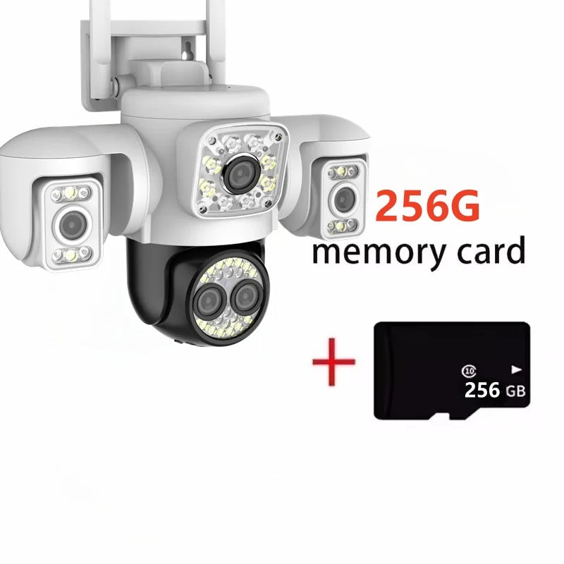 Security Protection 10K WiFi Camera Outdoor Four Lens Triple Screen 10X Zoom 360° CCTV Surveillance Yoosee 20MP Security Cameras