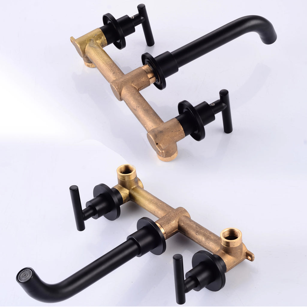 BAKALA Brass Matte Black Bathroom Sink Faucet Tap Hot Cold Wash Basin Water Swivel Spout Wall Mounted Bath Mixer