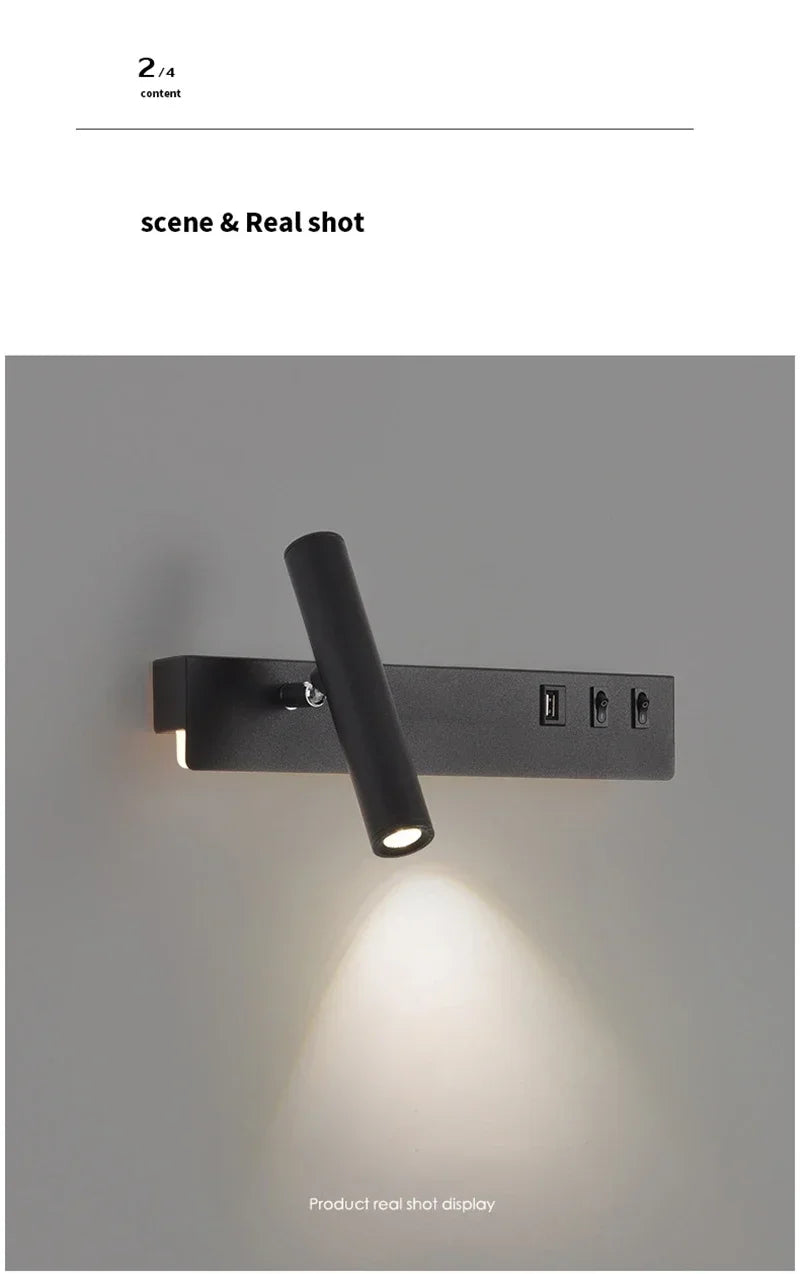 Led Wall Lights With Switch USB Rotatable Adjustable Reading Spotlight Bedroom Bedside Foyer Corridor Indoor Decor Wall Lamp