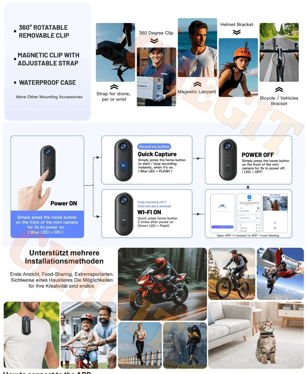 4K HD Motorcycle Mini Recorder Finger WIFI Action Camera Lightweight POV Motorcycle Road Sport Cam Bicycle Vlog Pet Body Camera