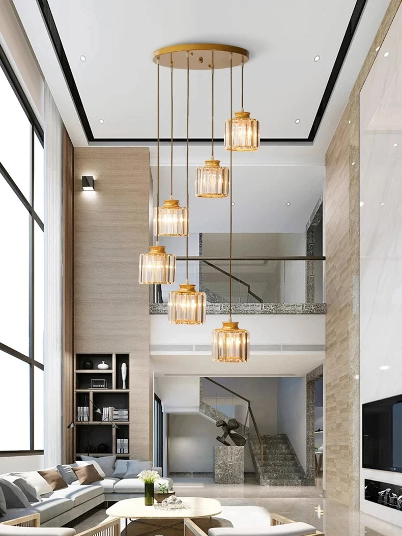Staircase Pendant Lamp Modern Light Luxury Crystal Lamp Simple Living Room Lamp Duplex Hotel Lobby Interior Decoration Lighting