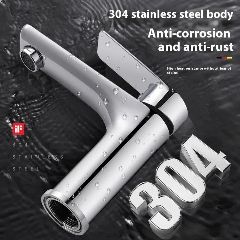 ZEXEF 304 Stainless Steel Bathroom Faucet and Shower Combined Wash Basin Mixer Tap Only Hot Cold Single Deck Mounted Lavatory