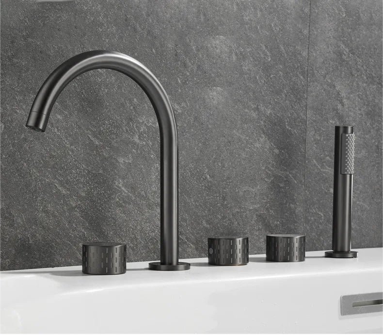 Gray Luxury Brass Deck-Mounted 5-Holes Bathroom Bath Tub Rotating Faucet Mixer Bathtub Basin Water Tap With Spray 3 Handles