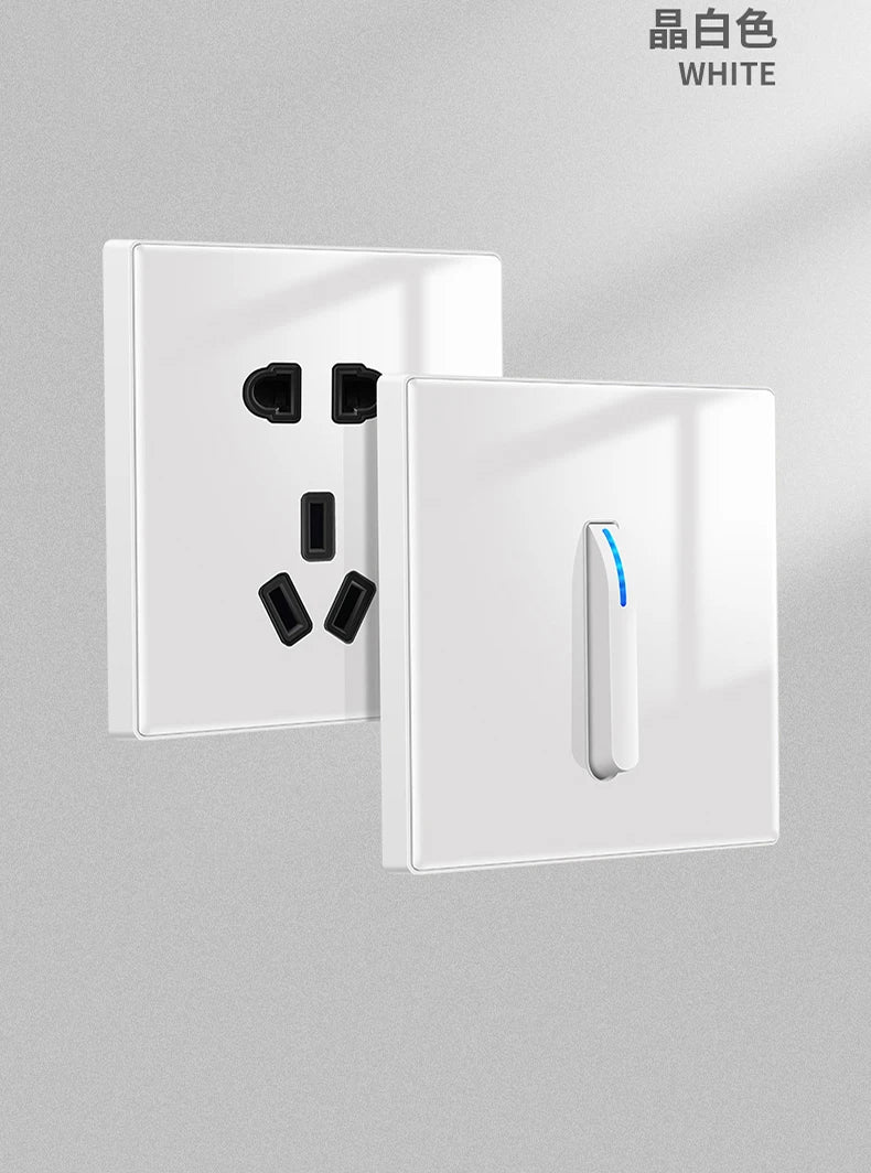 Wall Light Switch 1/2/3/4 Gang LED Indicator Piano Button, White Black Gray Gold Tempered Glass Panel Wallpad L6, 86*86mm