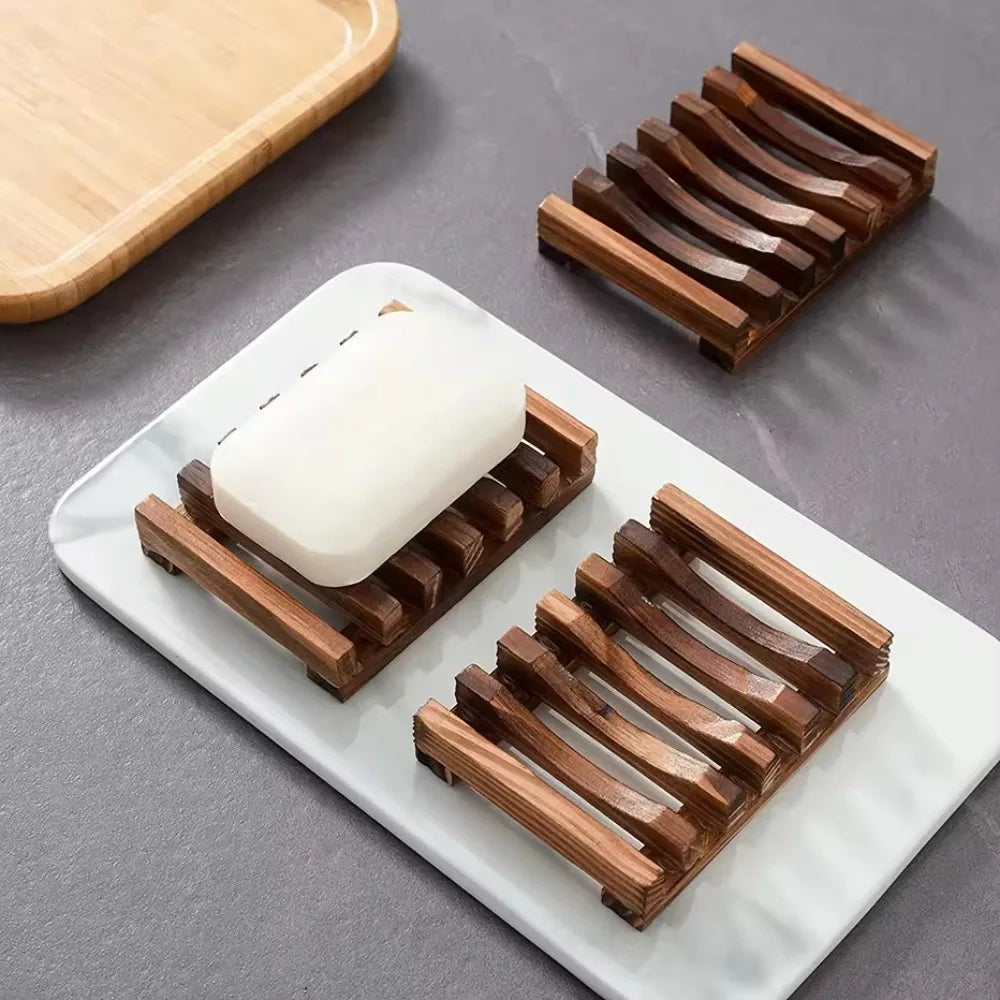 Natural Bamboo Soap Box Dishes Bath Soap Holder Wooden Case Tray Mildew Resistant Drain Bathroom Washroom Accessory