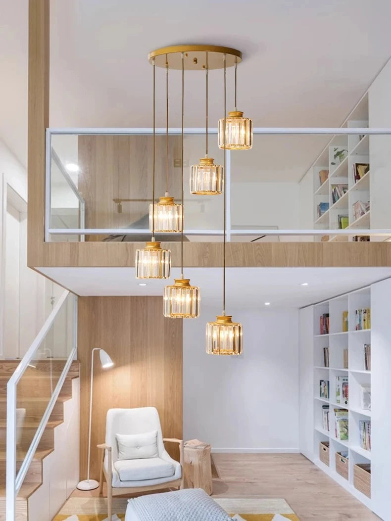 Staircase Pendant Lamp Modern Light Luxury Crystal Lamp Simple Living Room Lamp Duplex Hotel Lobby Interior Decoration Lighting
