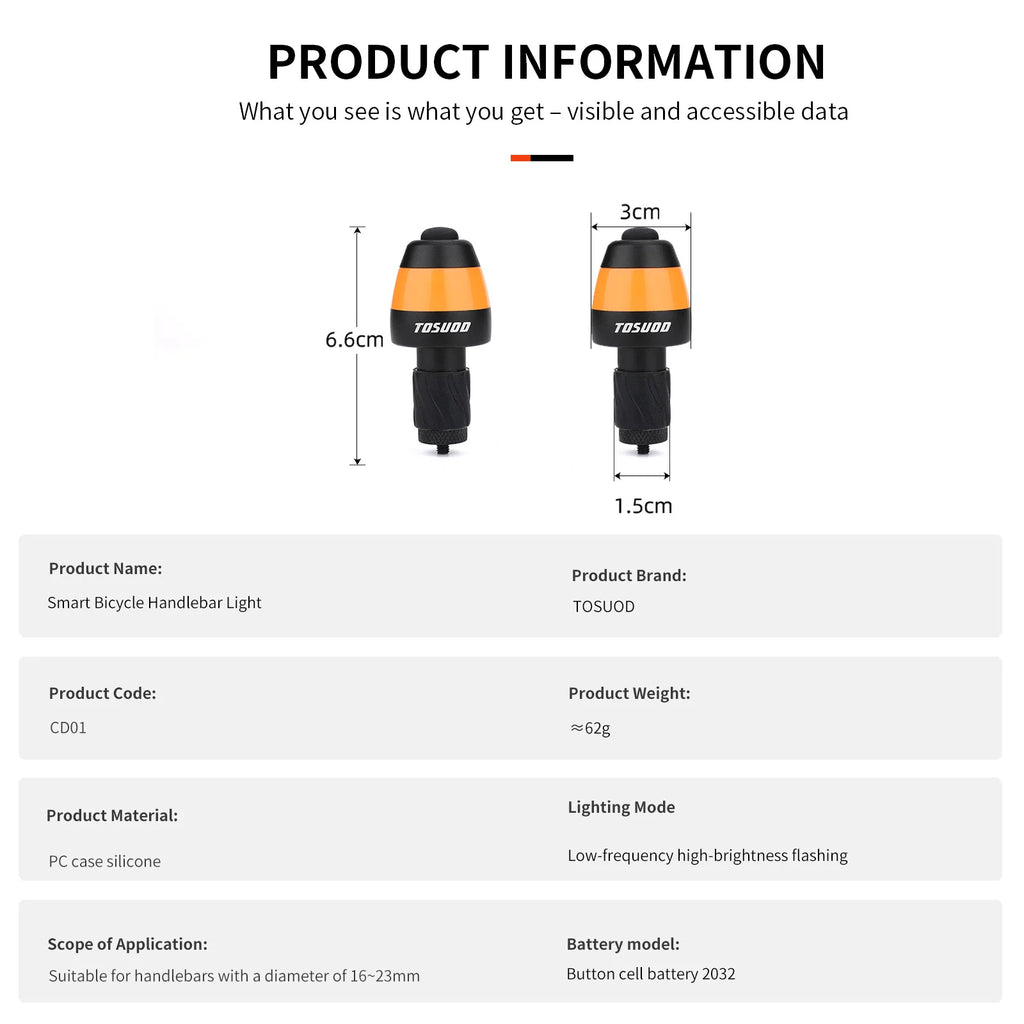 TOSUOD Bicycle Light Plug Light LED Intelligent Turn Signal Warning Light Mountain Handle Blockage Handle Bicycle Light