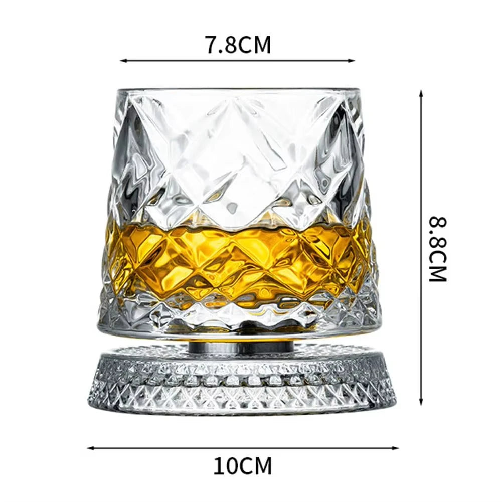 2PCS Whiskey Glasses Rotating Whisky Glass With Glass Base 360 Rotate Degrees Crystal Rum Glass For Cocktail Party Drinking Gift