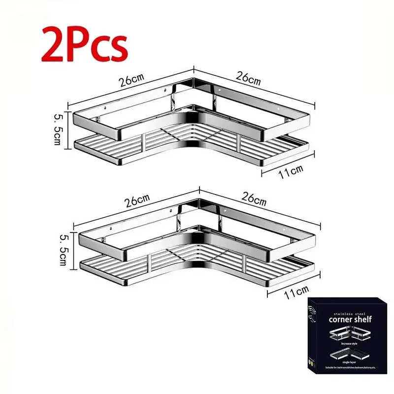 New Bathroom Organizer Storage Shelf Shower Corner Rack Stainless Steel Kitchen Organizer Corner Shelf No Drill Wall Rack
