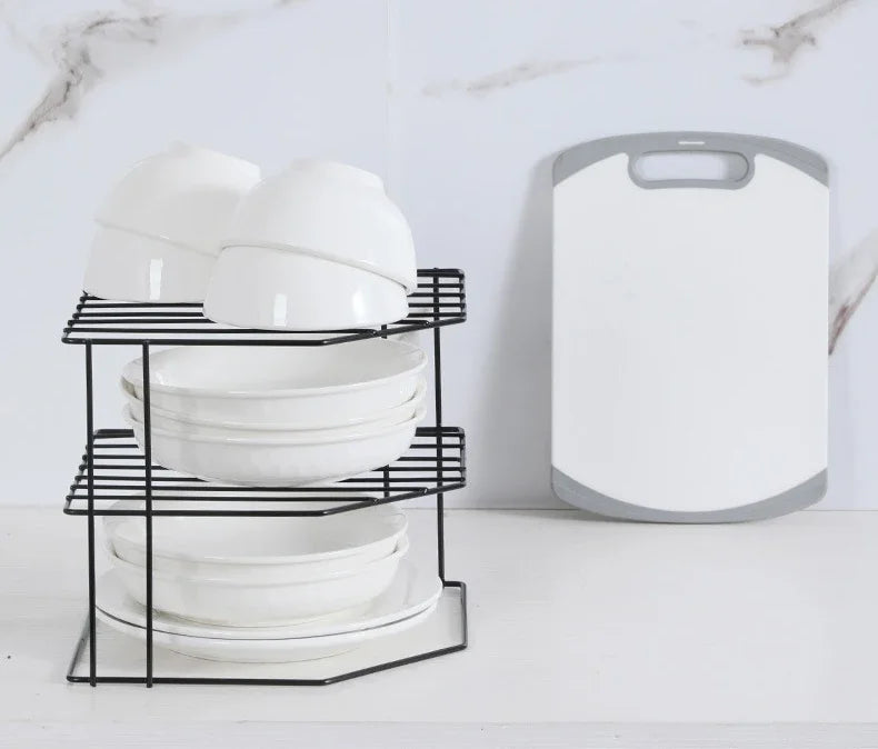 Kitchen Storage Corner Shelf Seasoning Pot Bowl Dish Glasses Countertop Organizer Rack 3 Tier Removable Cosmetic Makeup Holder