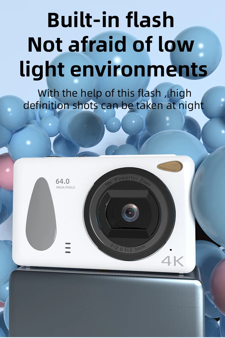 UHD 4K Digital Camera  2.4inch IPS Screen 18X Zoom Video 64MP Photo Compact Optical Camcorder Cameras for YouTube Vlog Photos