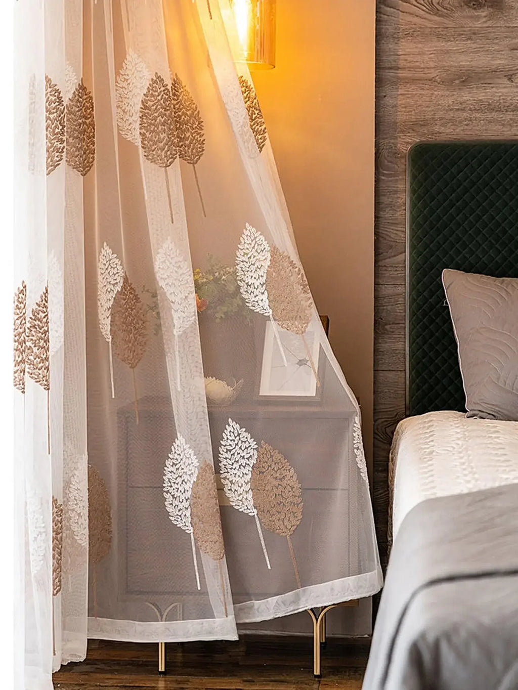 1PC Modern Light Luxury Brown and White Gauze Curtain