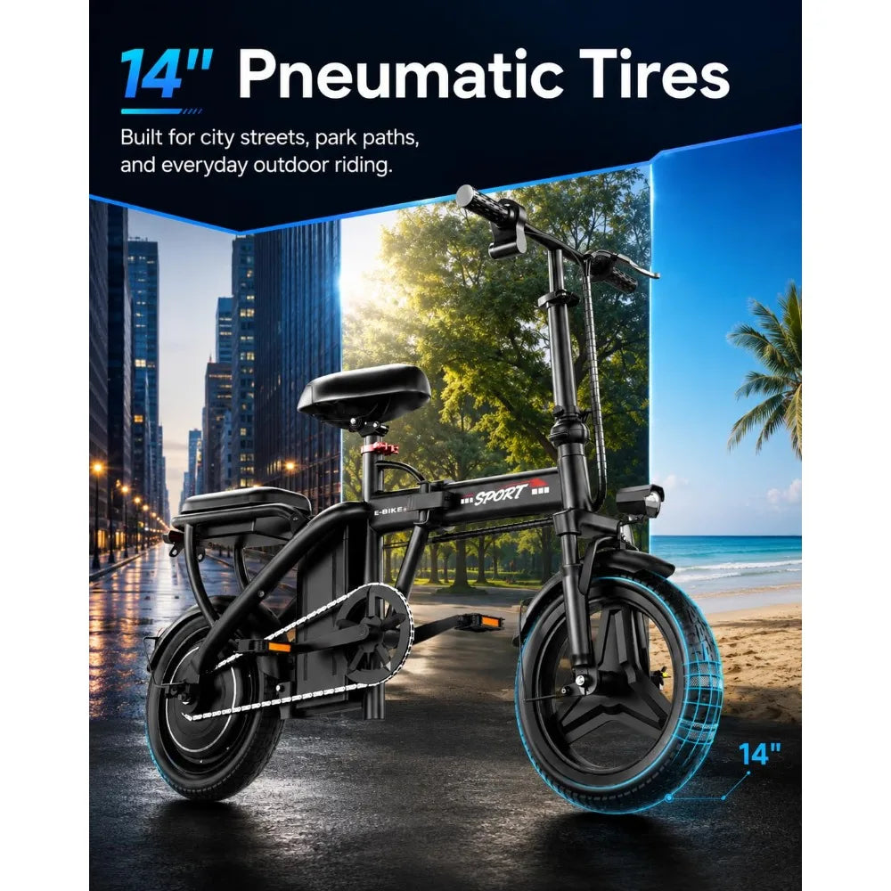 1200W Peak Motor Foldable Electric Bike, 25 MPH 45 Miles Dual Suspension 14" Tires 3 Speed Modes Commuter Ebike Adults , Custom