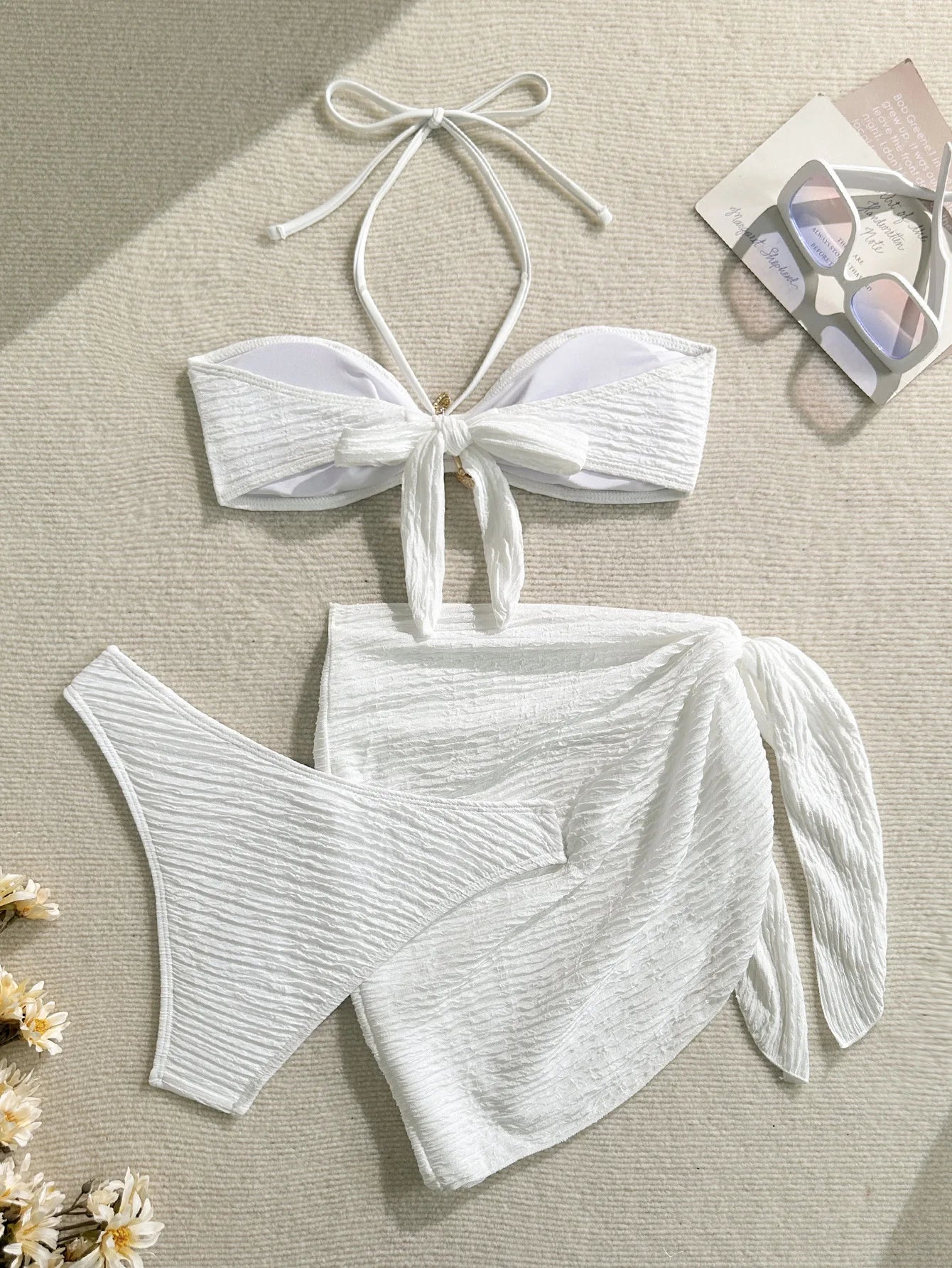 2025 New Bandeau Bikini Set Female Ribbed Swimsuit Women Swimwear 3 pieces Bikinis Bather Bathing Suit Biquini