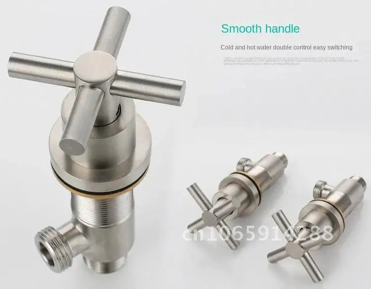Free Faucet Bathroom WashBasin Dual Tap Solid 304 STAINLESS STEEL Faucet Handles Lead Set Basin Holes Tap Mixer Bathtub Sink 3