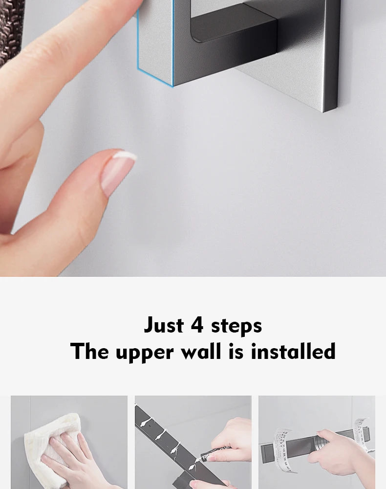 Bathroom Hardware Robe Hooks Matte Black/Gun Grey Color Wall Mounted Clothes Coat Hanger Towel Storage Space Aluminum FR203