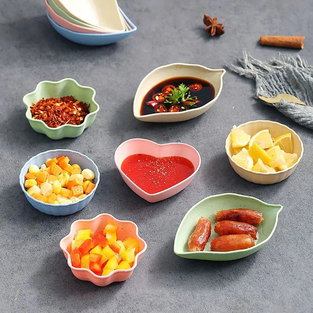 Durable Wheat Straw Seasoning Dish Kitchen Utensils Tableware Snack Plate Leaf Round Shape Tableware Bowl Barbecue