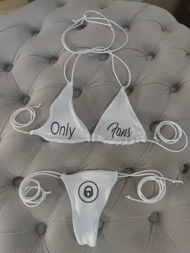 2026 New Y2K Summer American Retro Text Printed Hot Girl Hanging Neck Strap Bikini Street Trend Simple Leisure Beach Vacation