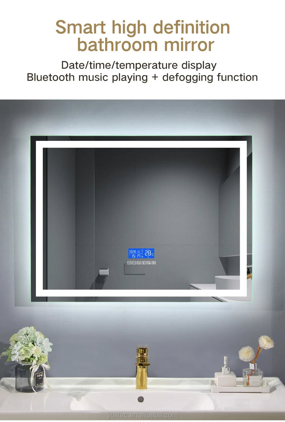 Smart Bathroom Touch Switch Screen Mirror Glass Wifi Washroom Espejo Vanity Led Light Wall Bath Mirror