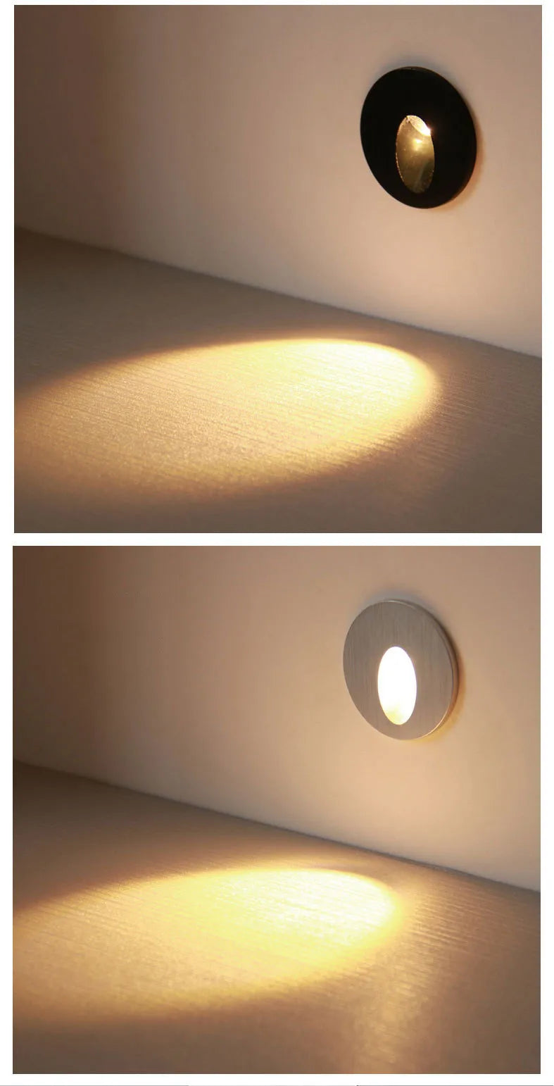 Led Stair Light Aluminum Recessed Square Round Wall Lamp 1W 3W  Step Pathway Corner Sconce Staircase AC85-265V Night Lighting