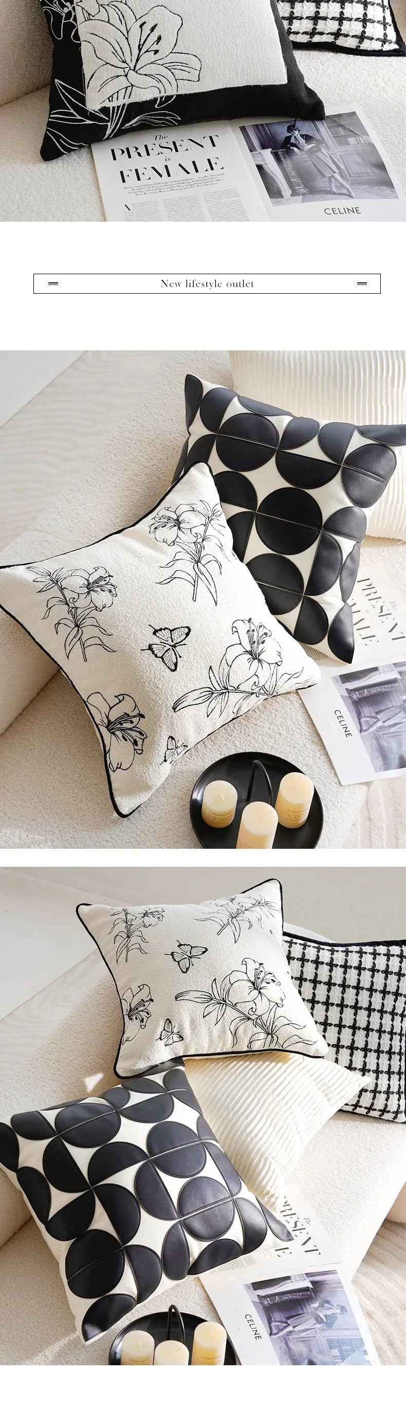 45x45/30x50cm Black White Embroidered Pillow Cover Decorative Cushions Pillow Covers Decorative Modern Light Luxury Sofa Decor